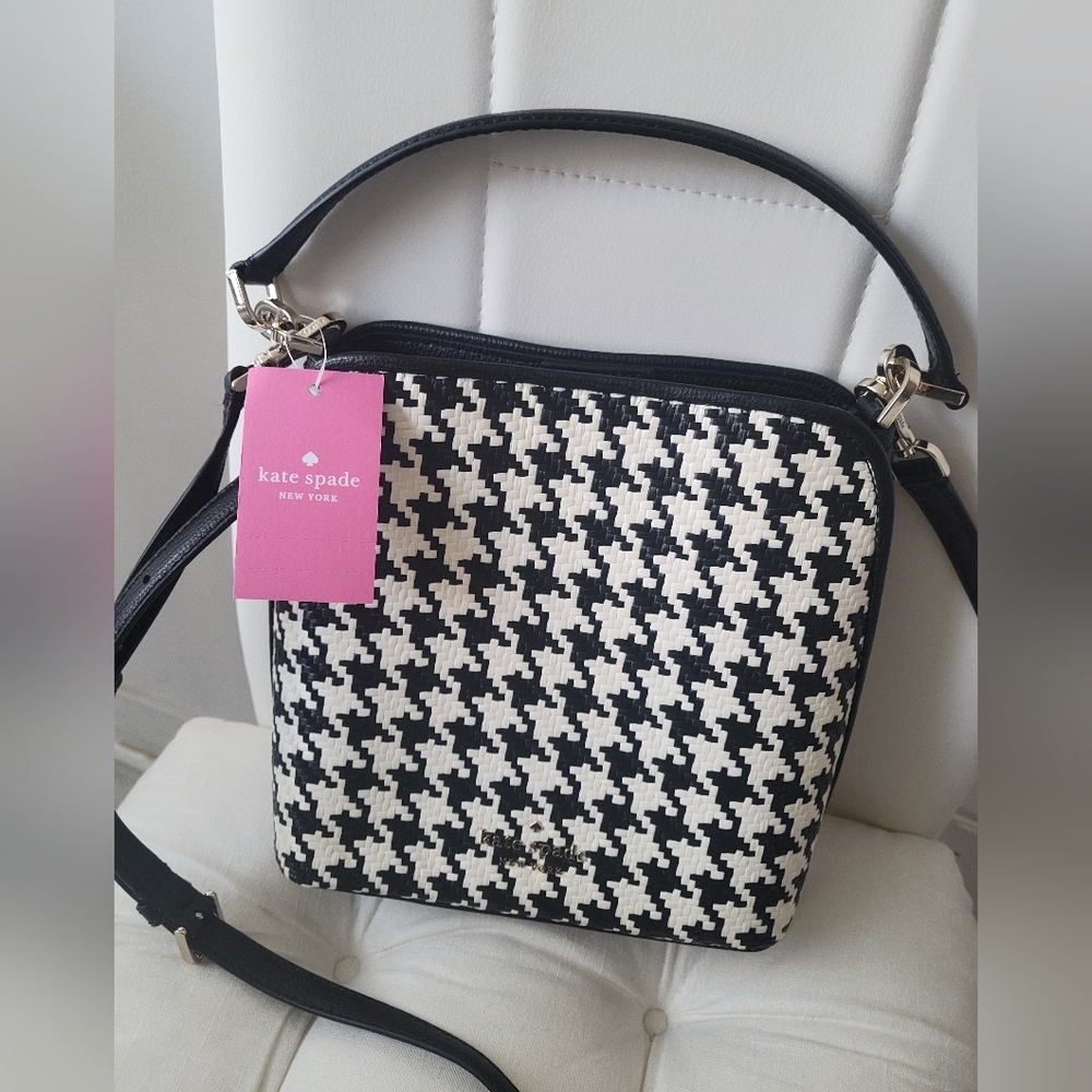NEW Kate Spade New York Small Bucket Bag woven houndstooth